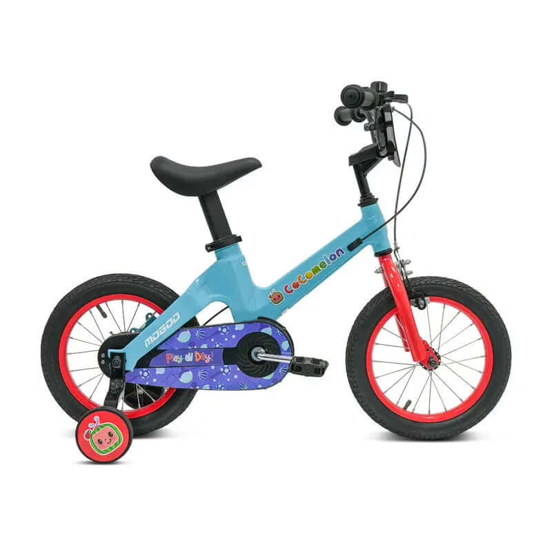 Children's bicycle with training wheels on a white background