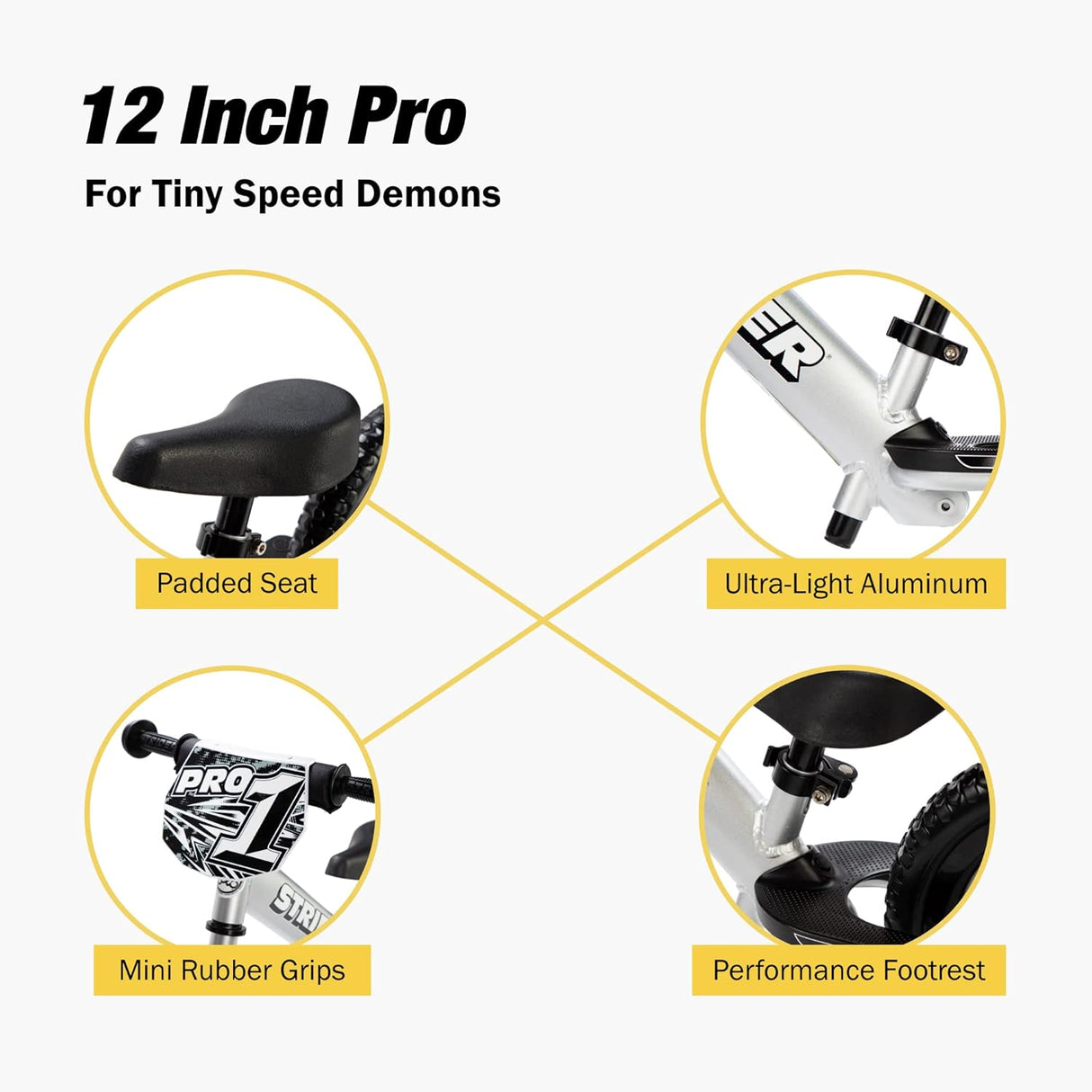 12 Inch Pro scooter features with labeled components on a white background