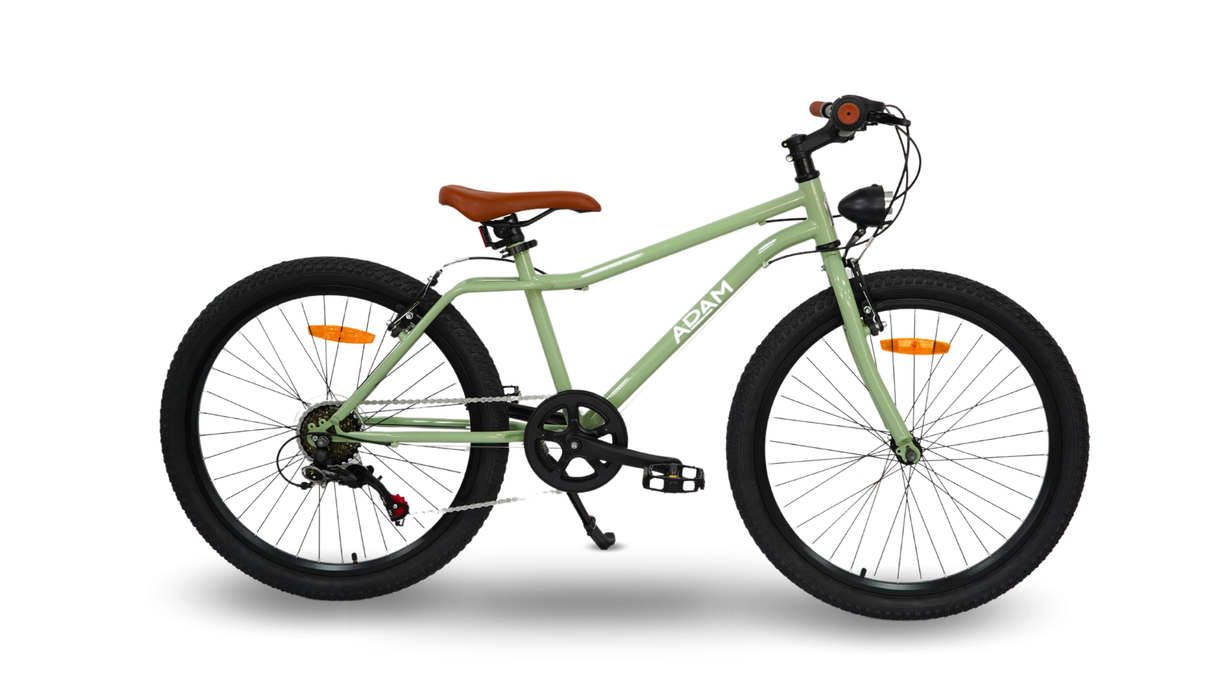 Green bicycle on a white background
