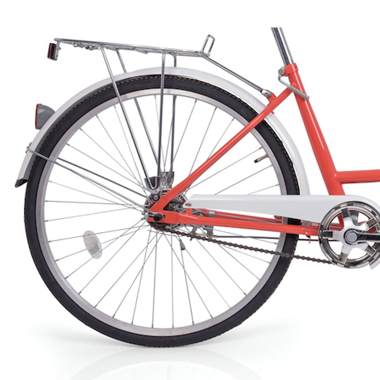 Close-up of a bicycle with a white background