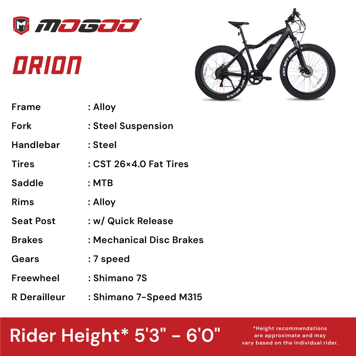Mogoo Orion E-Fat 26" Mountain Bike