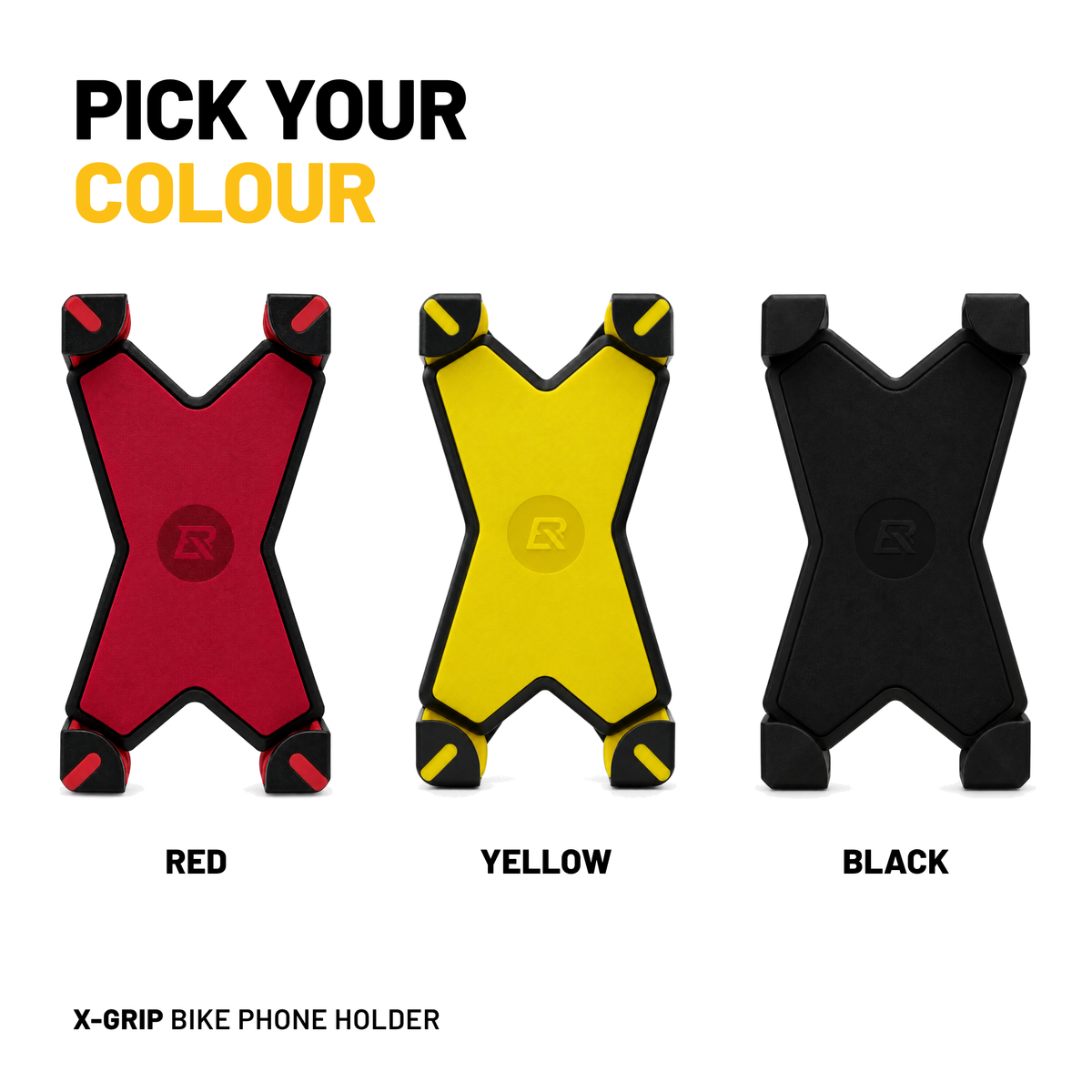 Pick your colour: X-Grip bike phone holder in red, yellow and black