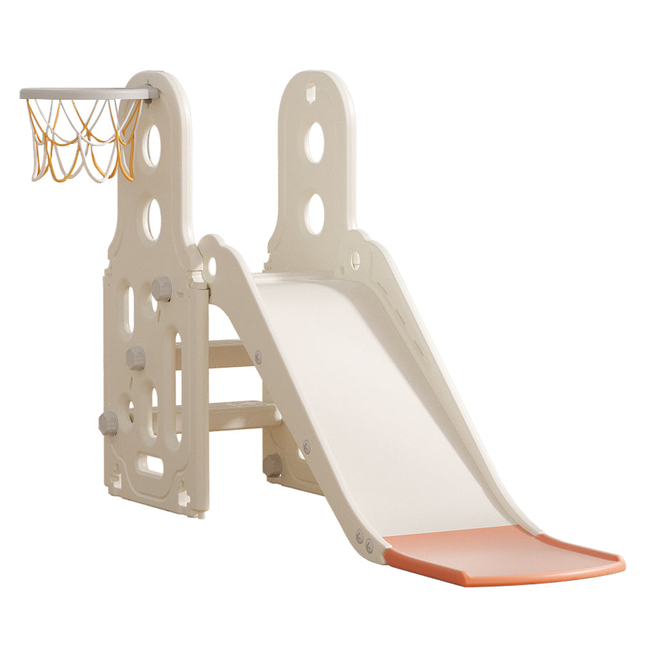 Children's playground slide with basketball hoop on a white background