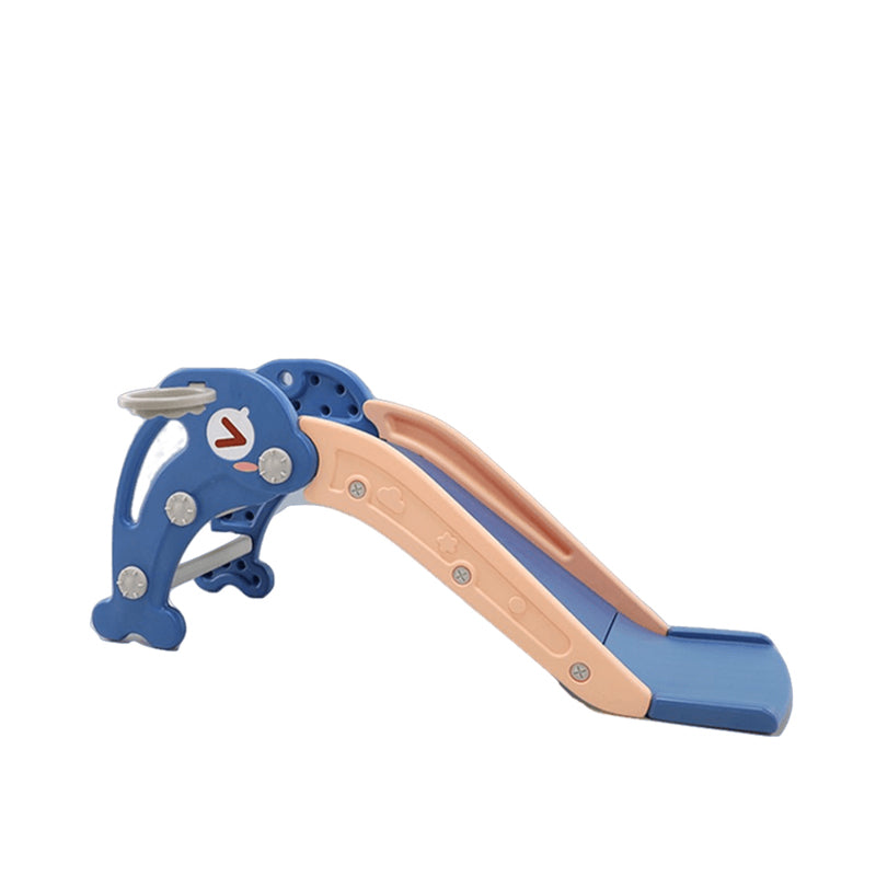 Children's playground slide with dolphin design on a white background