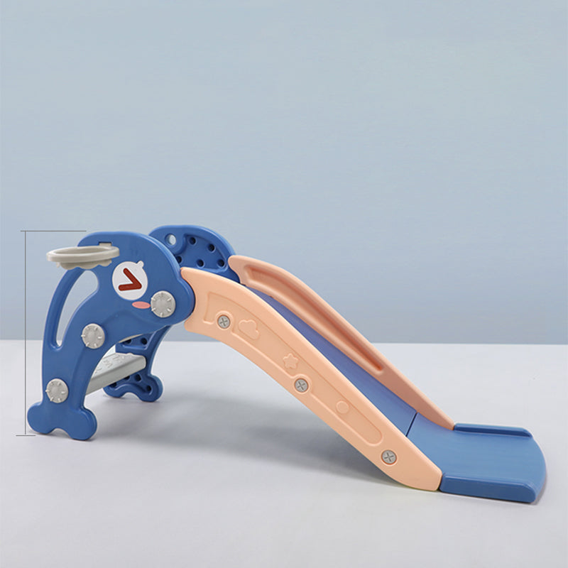 Children's slide with blue and pink colors on a light gray background