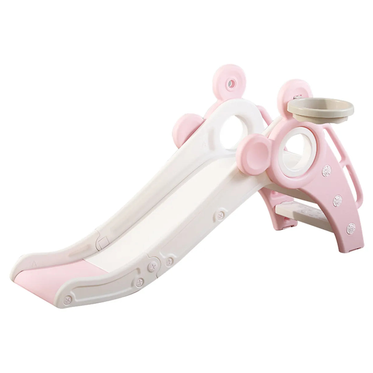 Pink and white children's slide on a white background