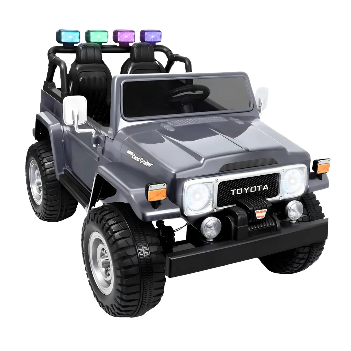 Toy Toyota vehicle with lights on a white background