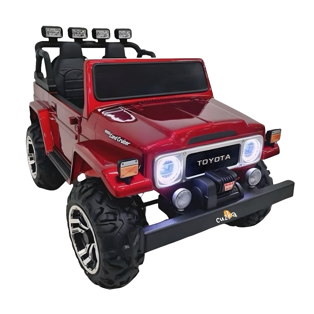 Red toy car with Toyota branding on a white background