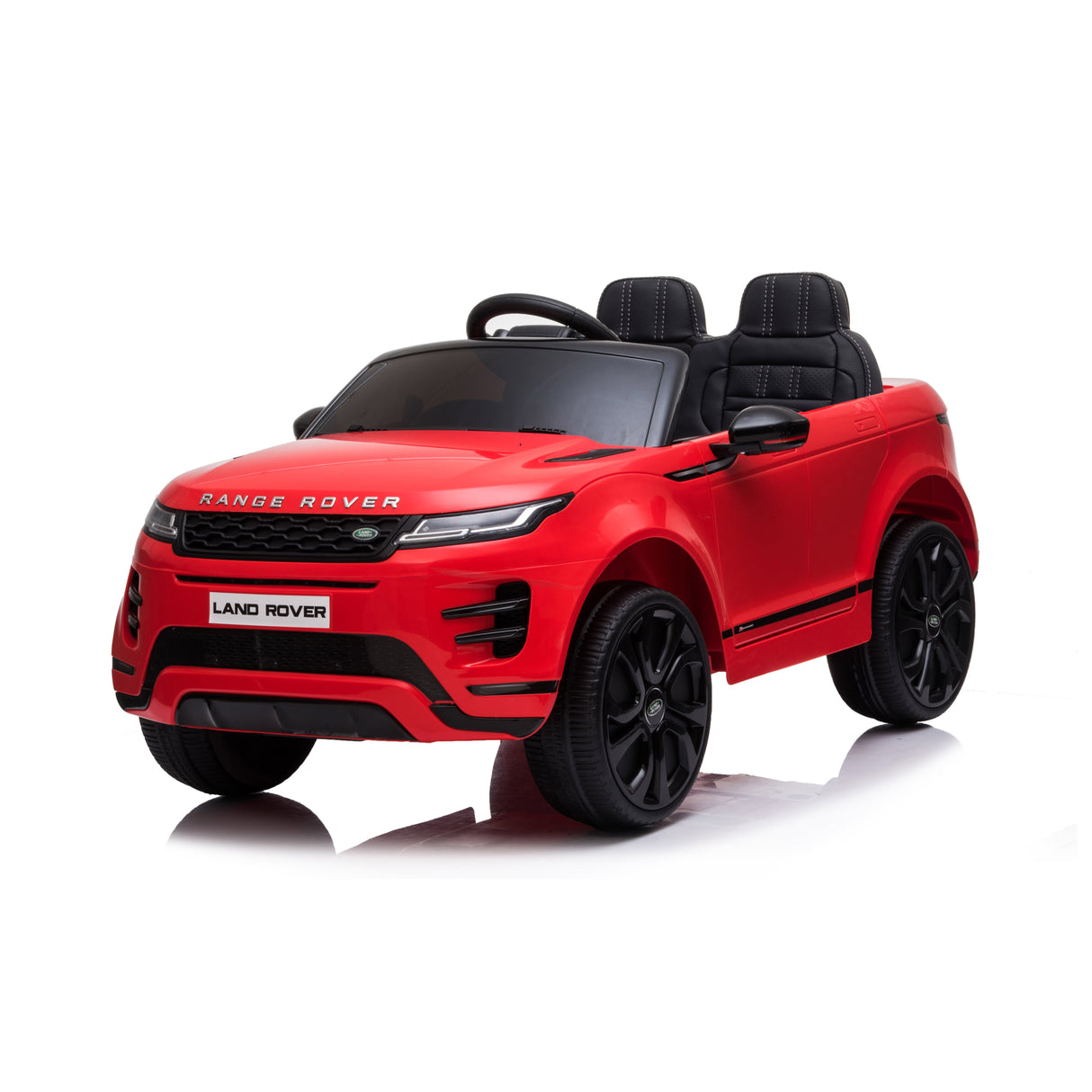 Red toy Range Rover on a white background
