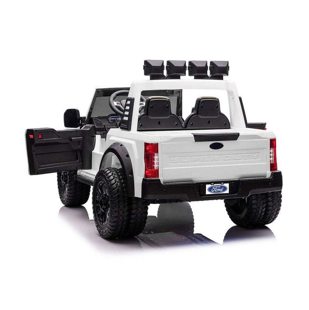 White toy truck with Ford logo and black accents on a white background