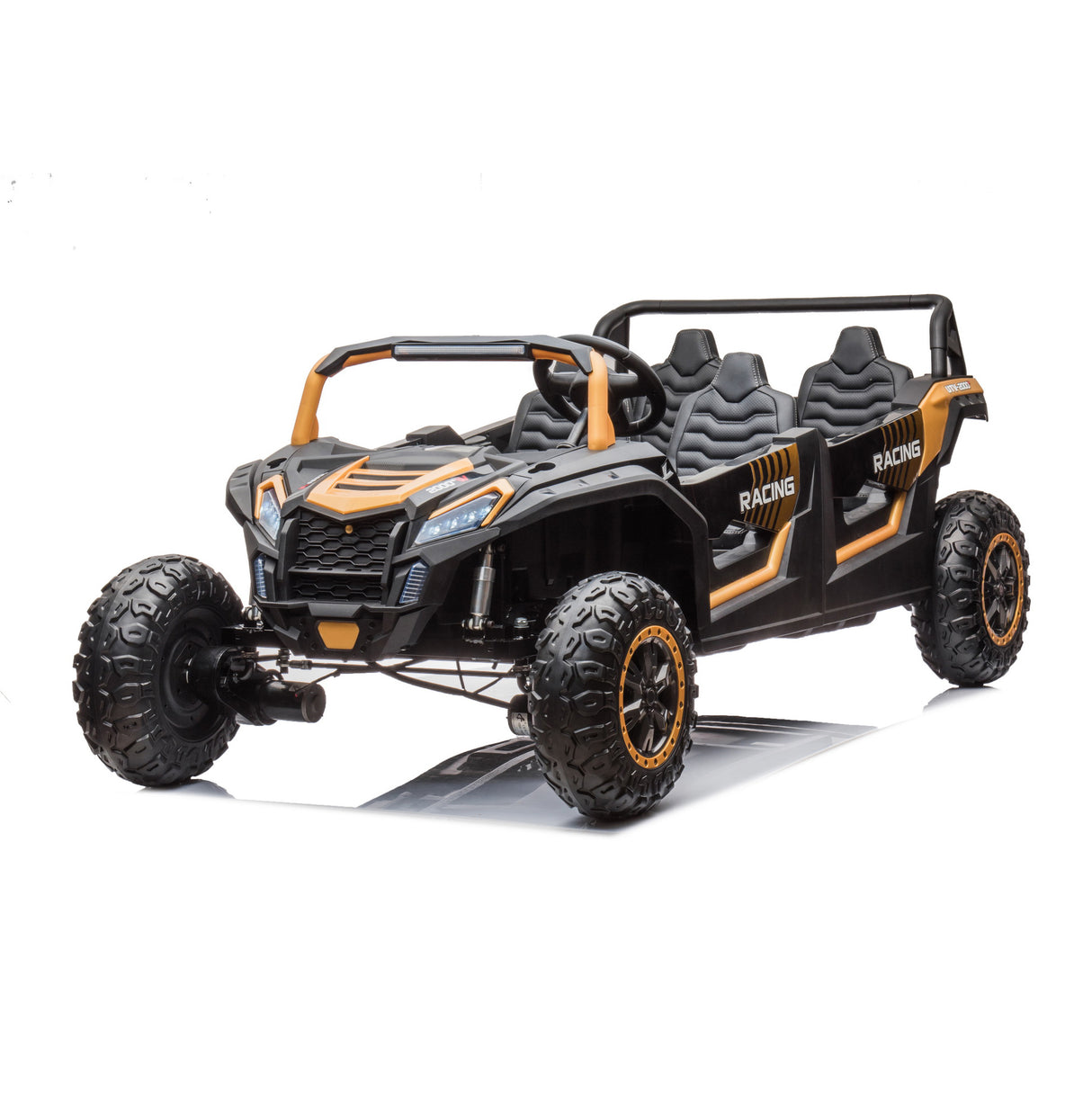 Black and orange off-road vehicle with 'Racing' branding on a white background