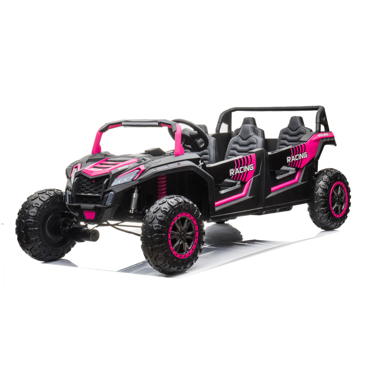 Black and pink off-road vehicle on a white background
