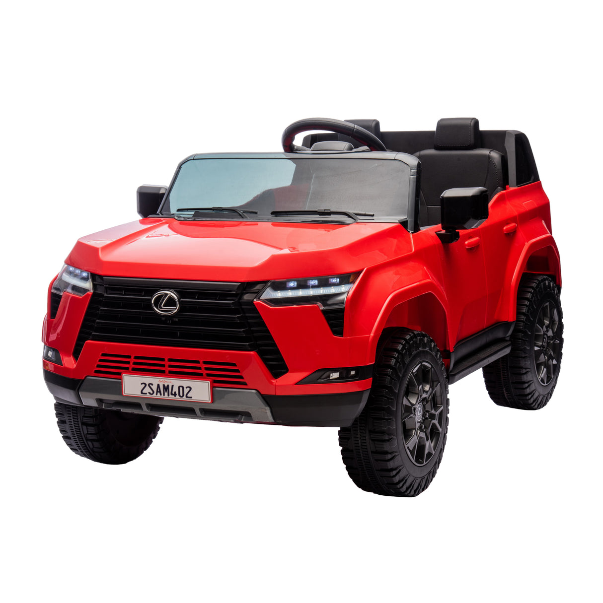 Red toy car with Lexus logo on a white background