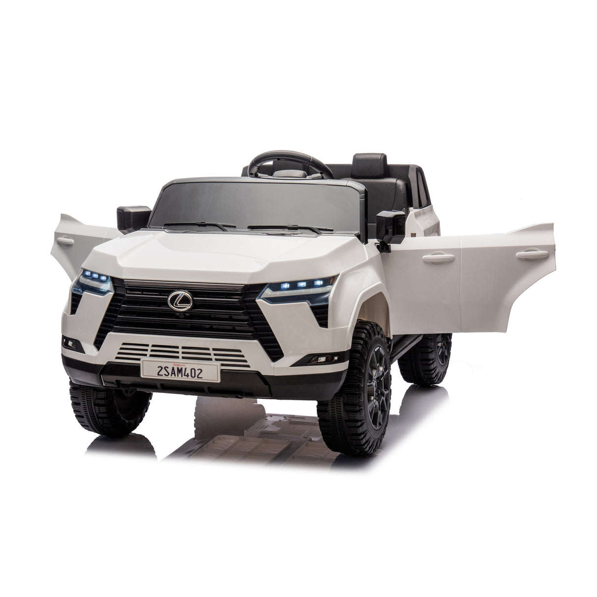 White toy SUV with black wheels on a white background