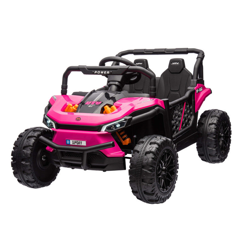 Pink and black toy off-road vehicle on a white background