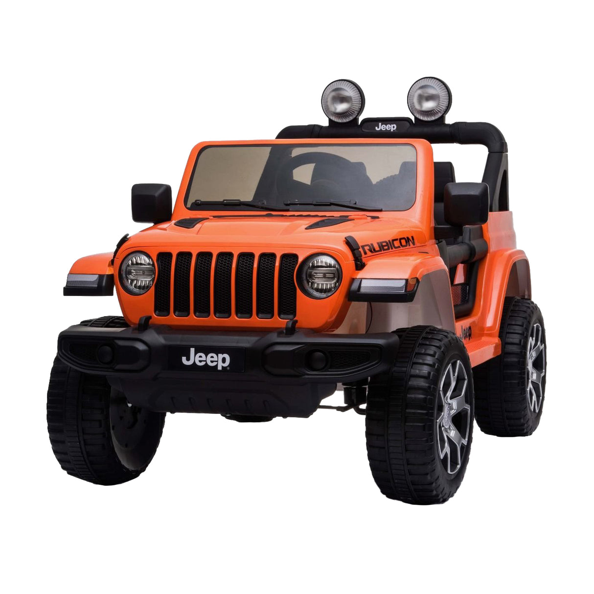 Orange toy Jeep Rubicon on a white background