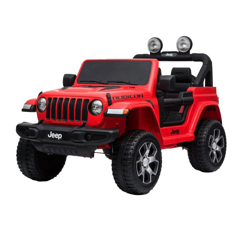 Red toy Jeep Rubicon on a white background