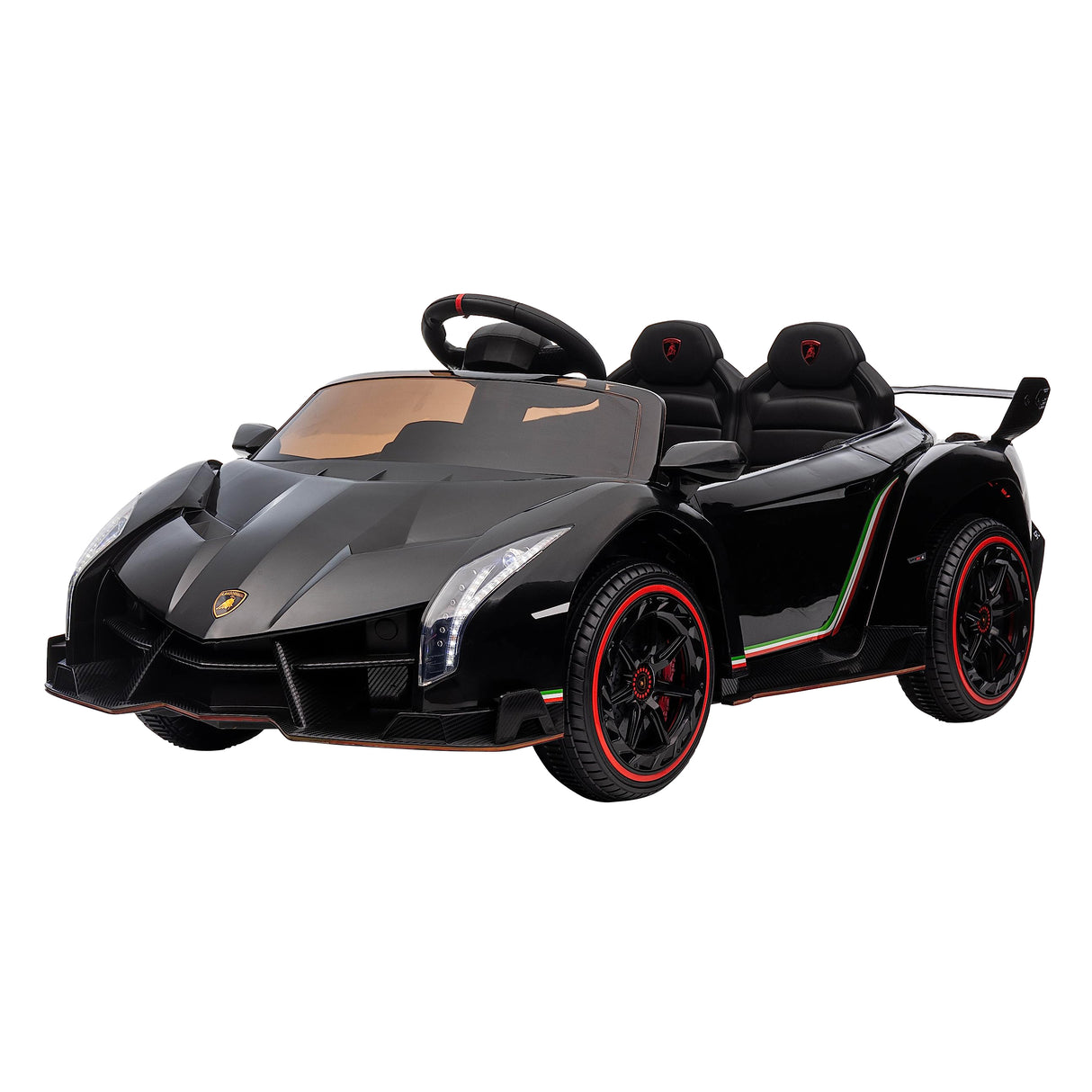 Black lamborghini with red accents on a white background