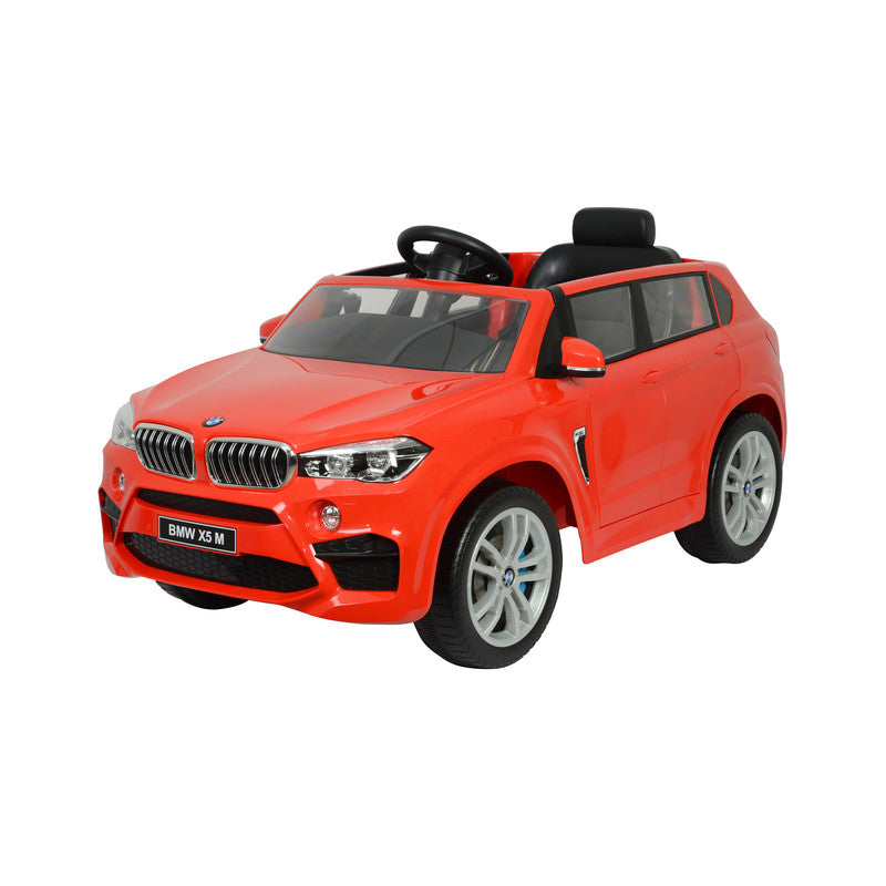 Red toy car resembling a BMW X5 on a white background