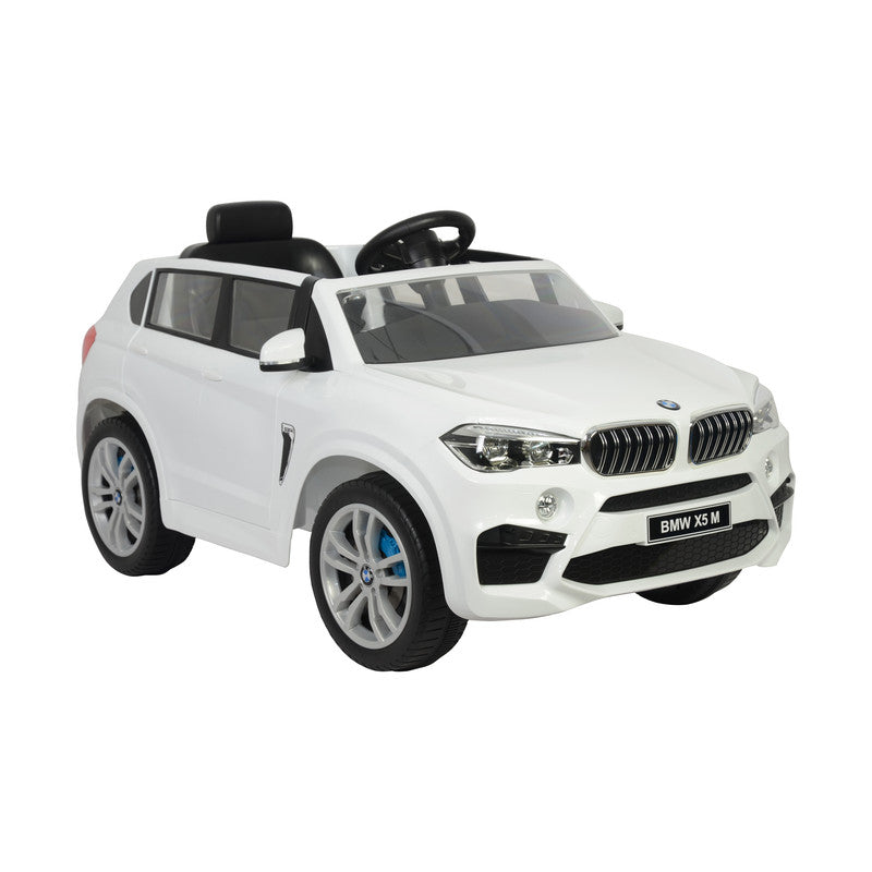 White toy car resembling a BMW X5 M on a white background