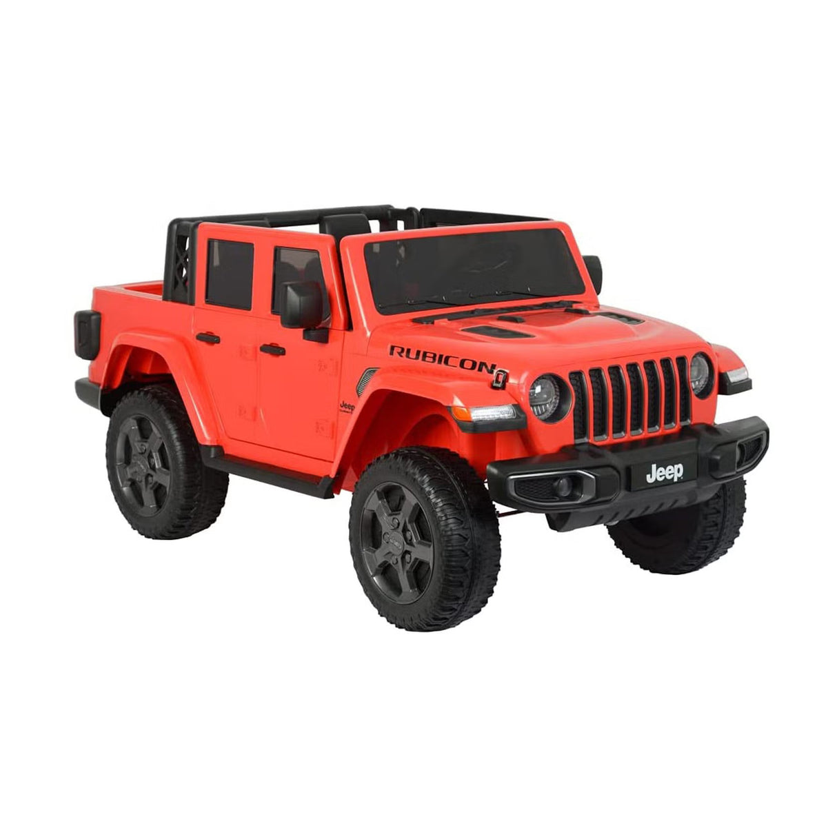 Red Jeep Rubicon toy vehicle on a white background