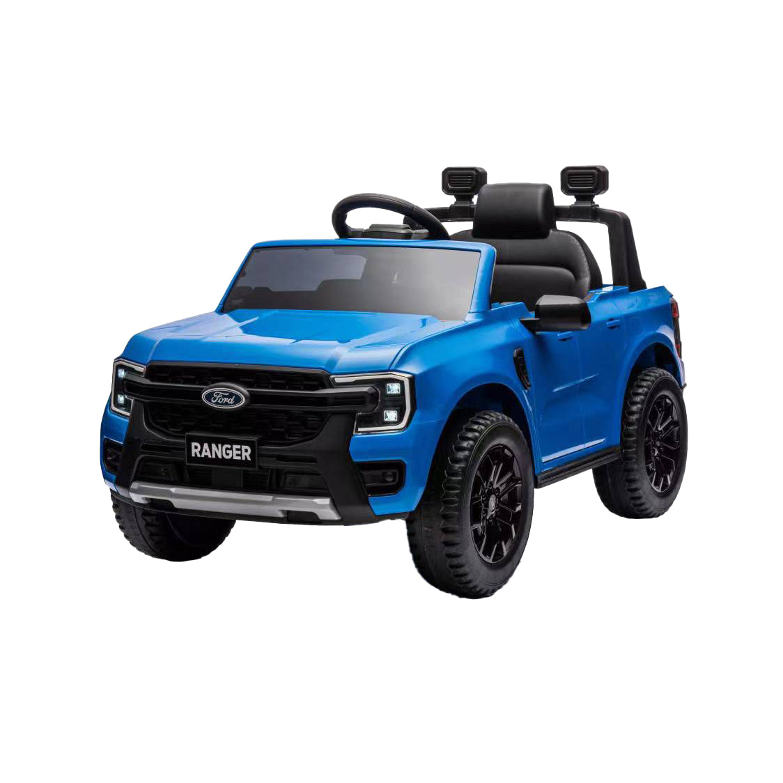 Blue toy truck with Ford logo on a white background