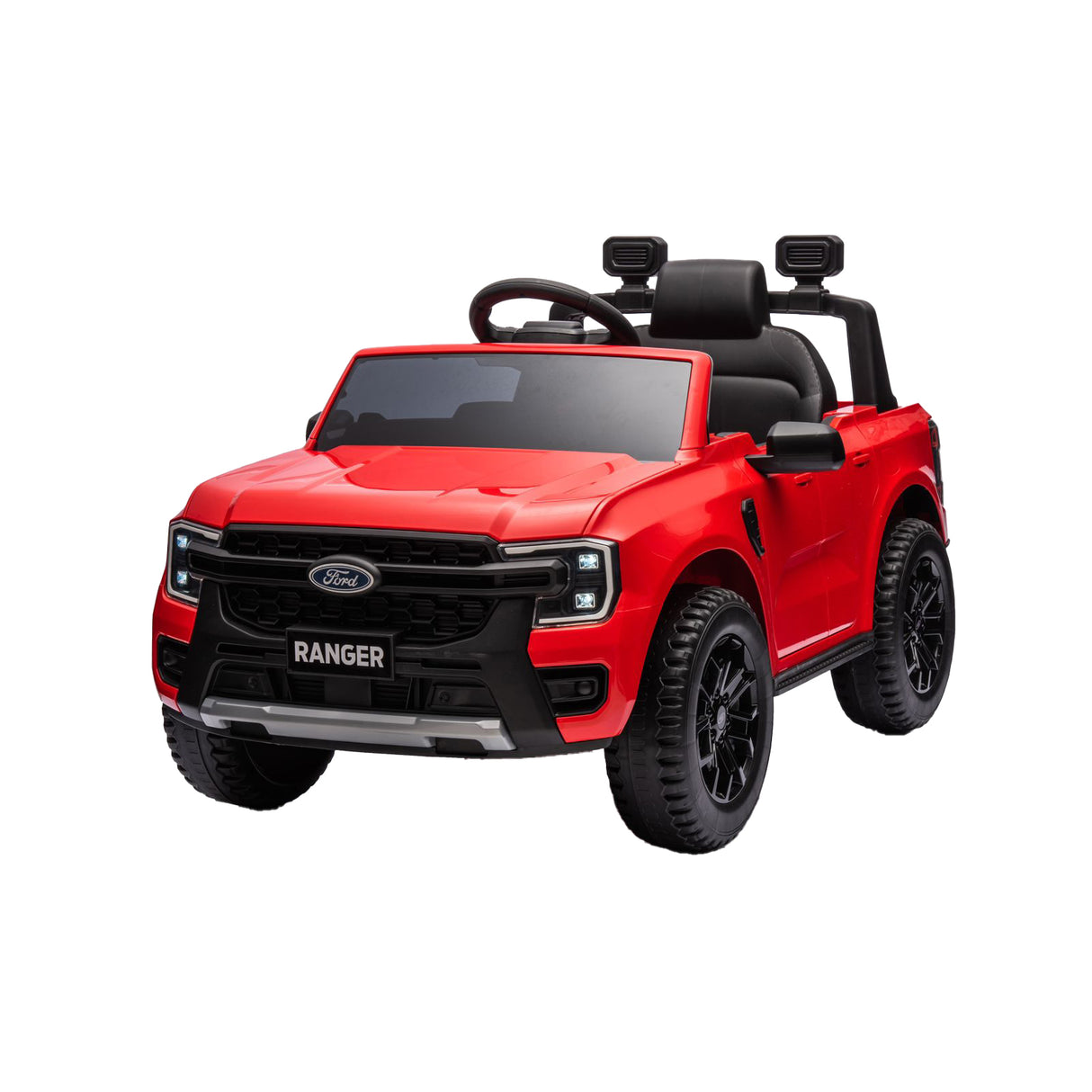 Red toy truck resembling a Ford Ranger on a white background