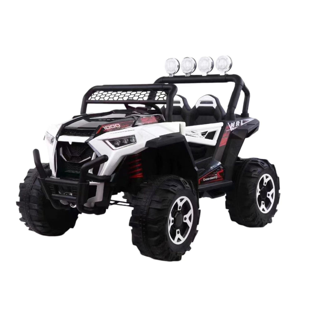 Toy off-road vehicle with black and white design on a white background