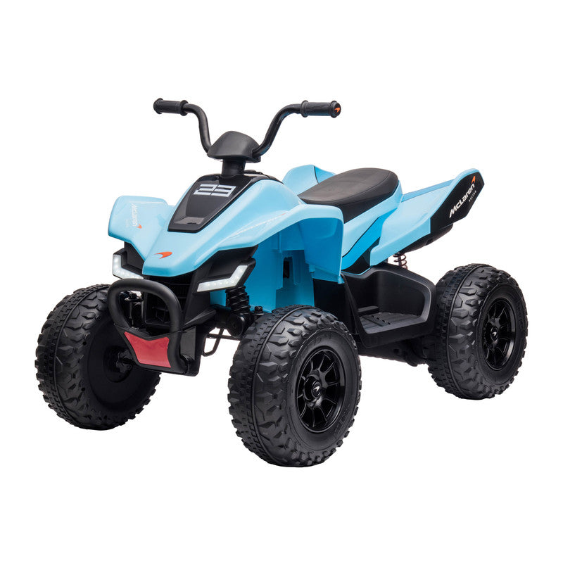 Blue toy ATV with McLaren logo on a white background