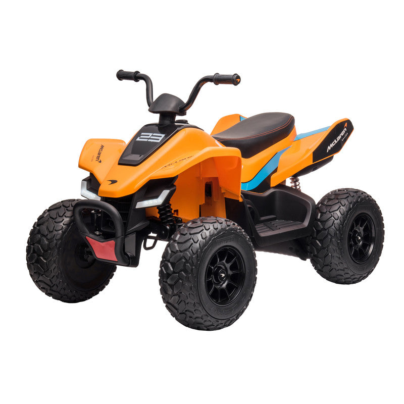 Orange and black toy ATV with McLaren logo on a white background