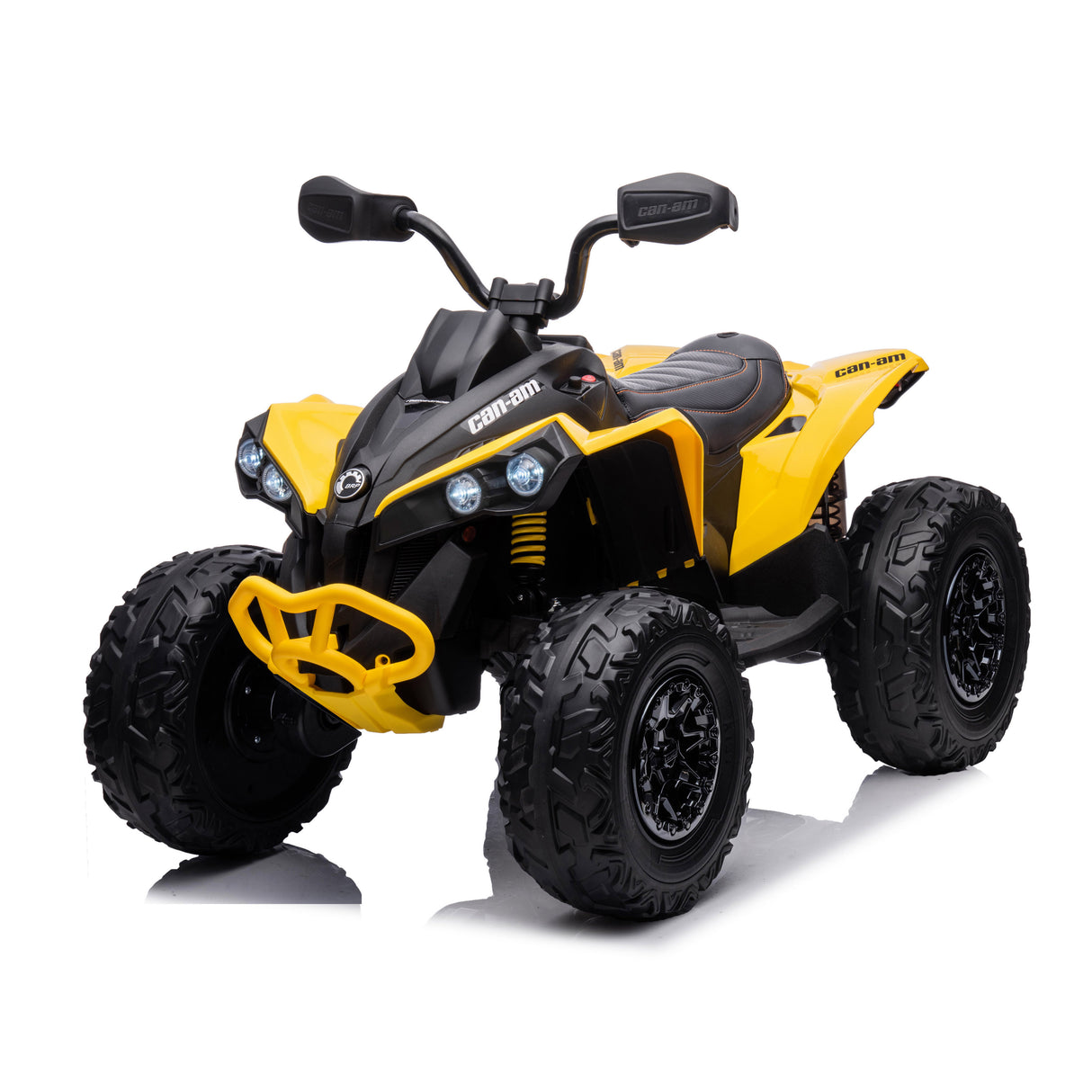 Yellow and black ATV on a white background
