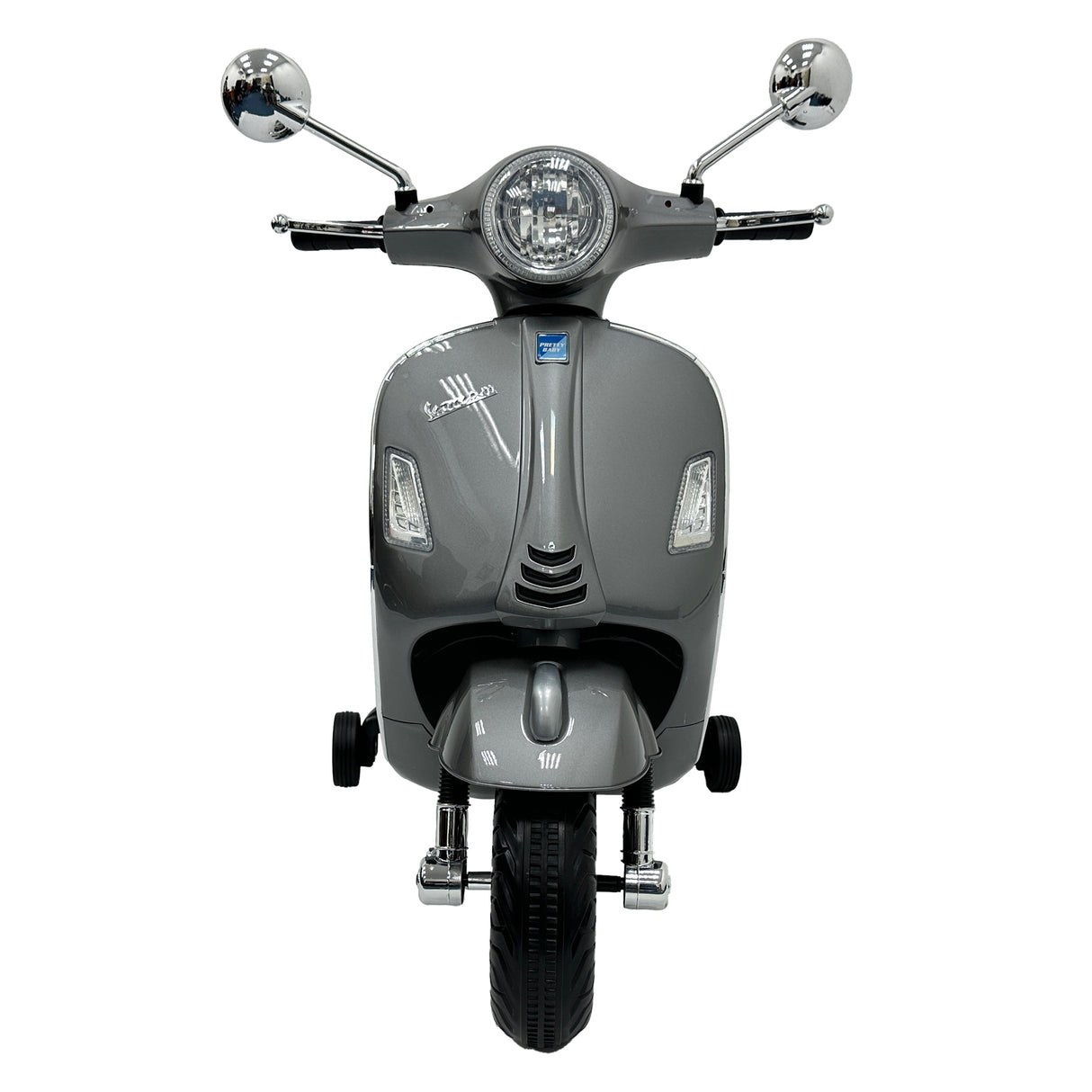 Gray scooter with visible branding on a white background