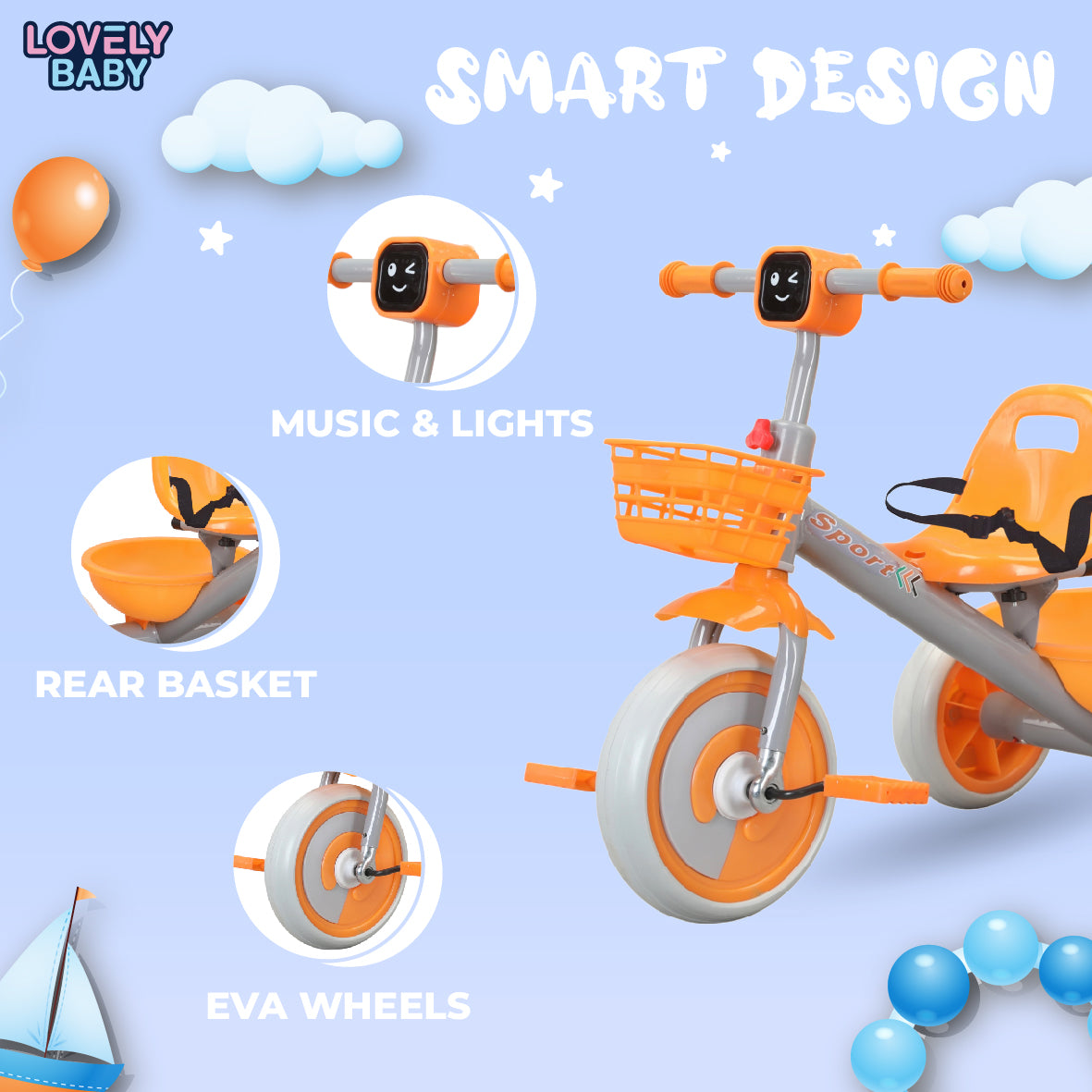 Lovely Baby Kids Tricycle with Music & Light