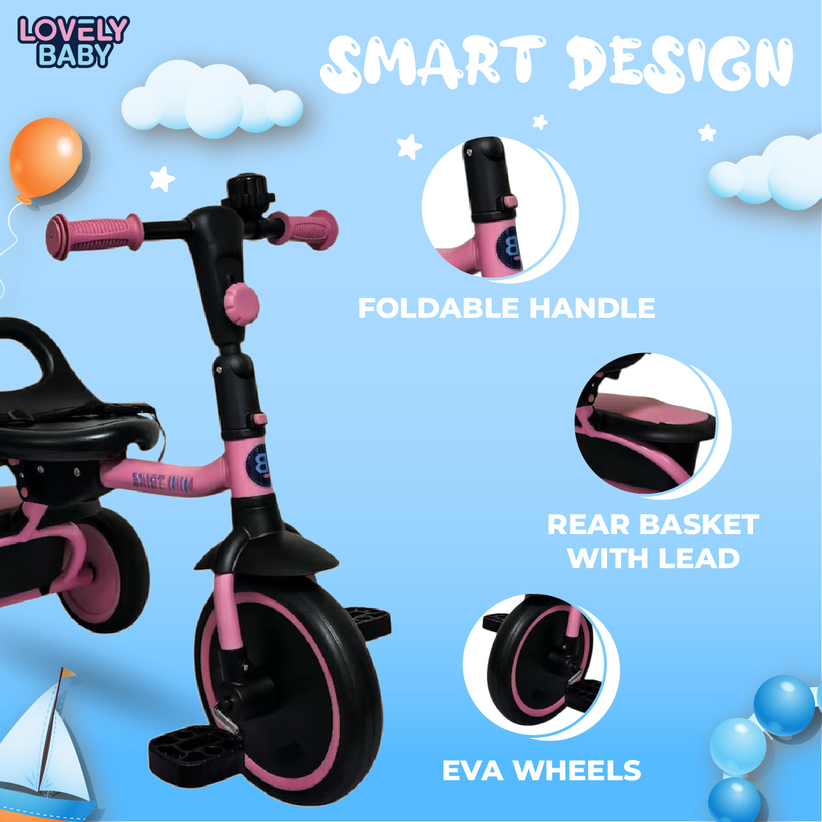Lovely Baby Tricycle with Adjustable Handle