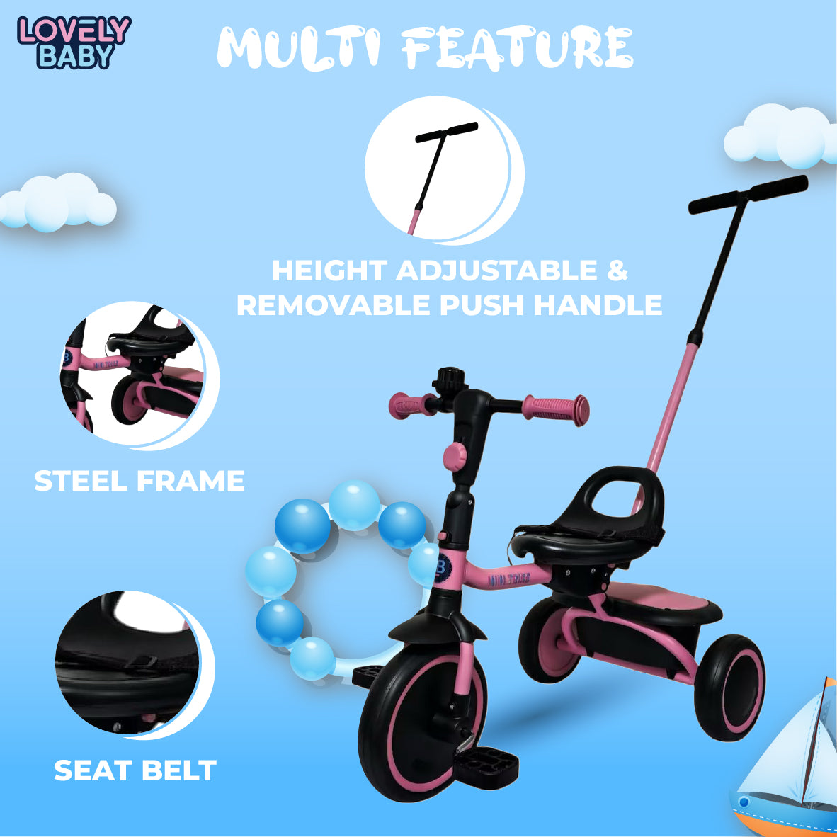 Lovely Baby Tricycle with Adjustable Handle