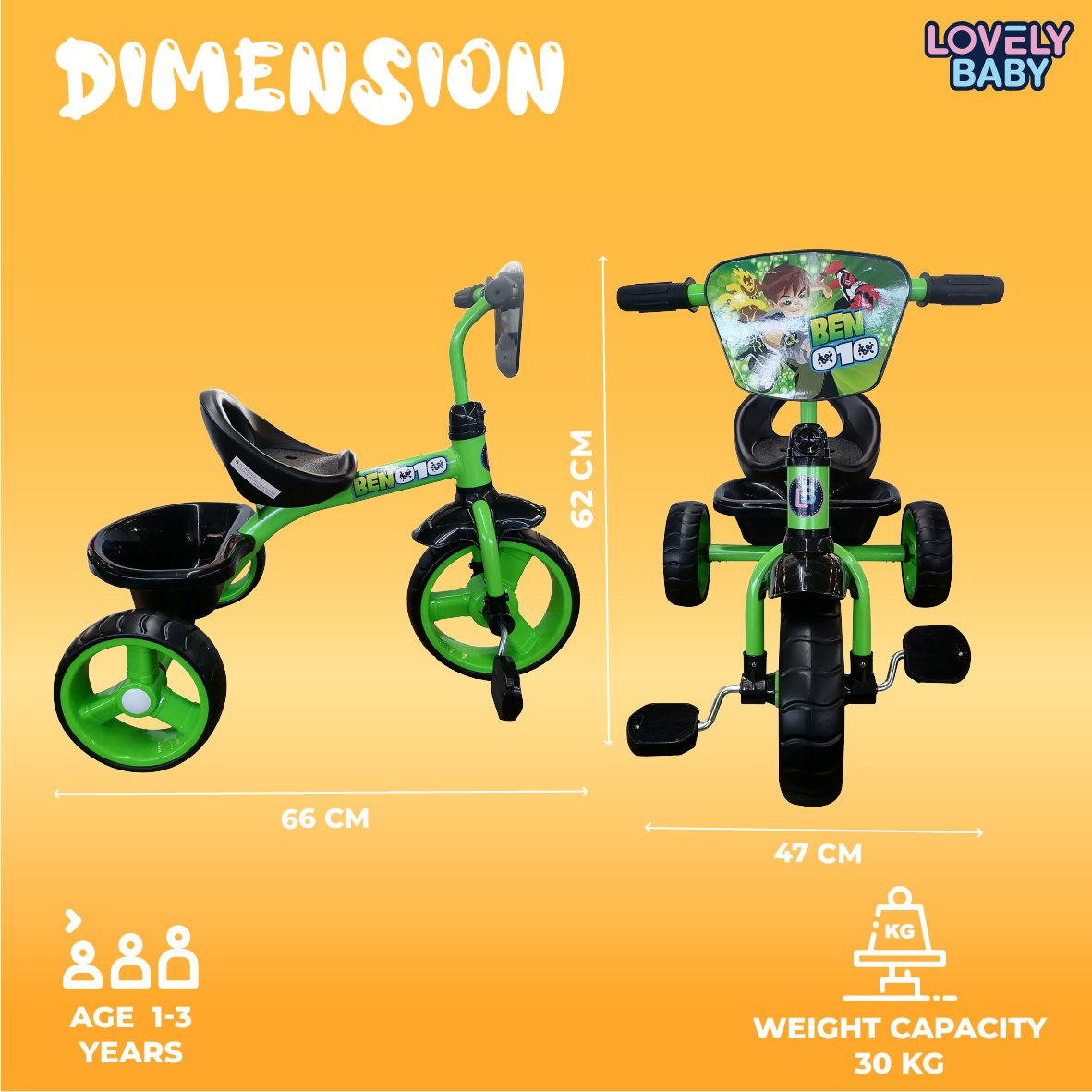 Lovely Baby Plug & Play Trike with Rear Basket