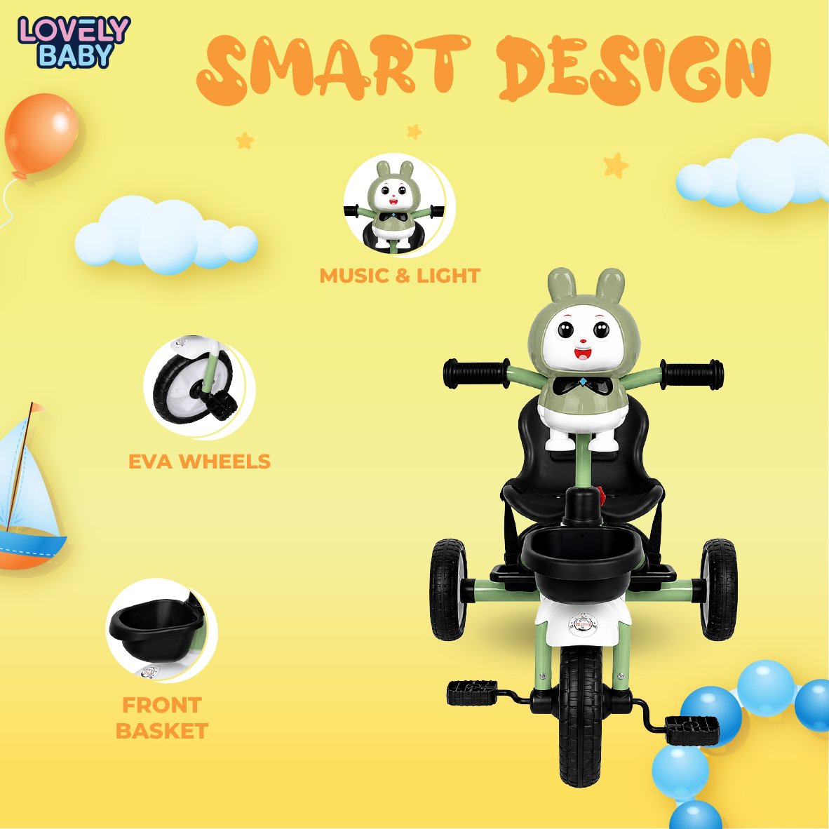 Lovely Baby Twin-Basket Tricycle