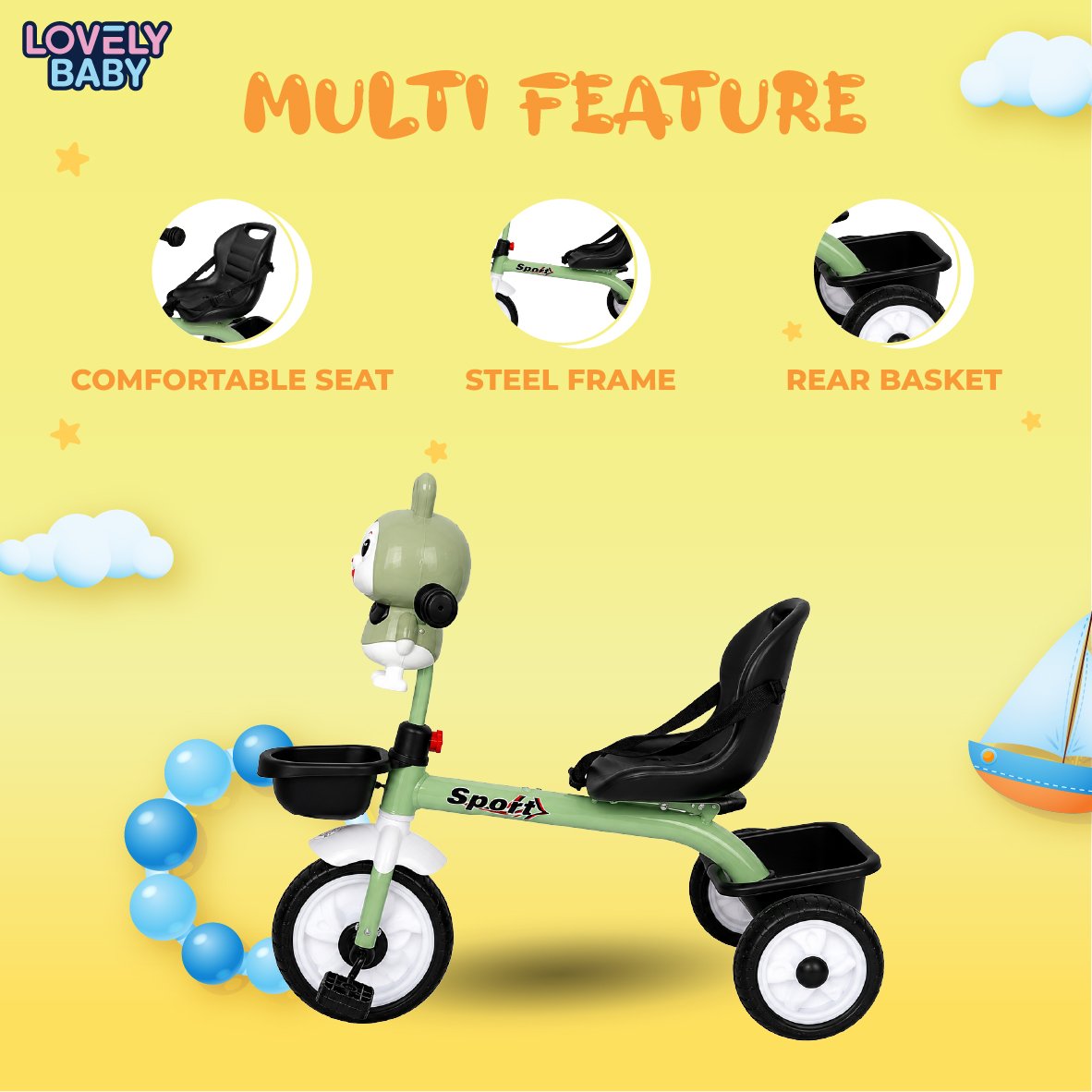 Lovely Baby Twin-Basket Tricycle