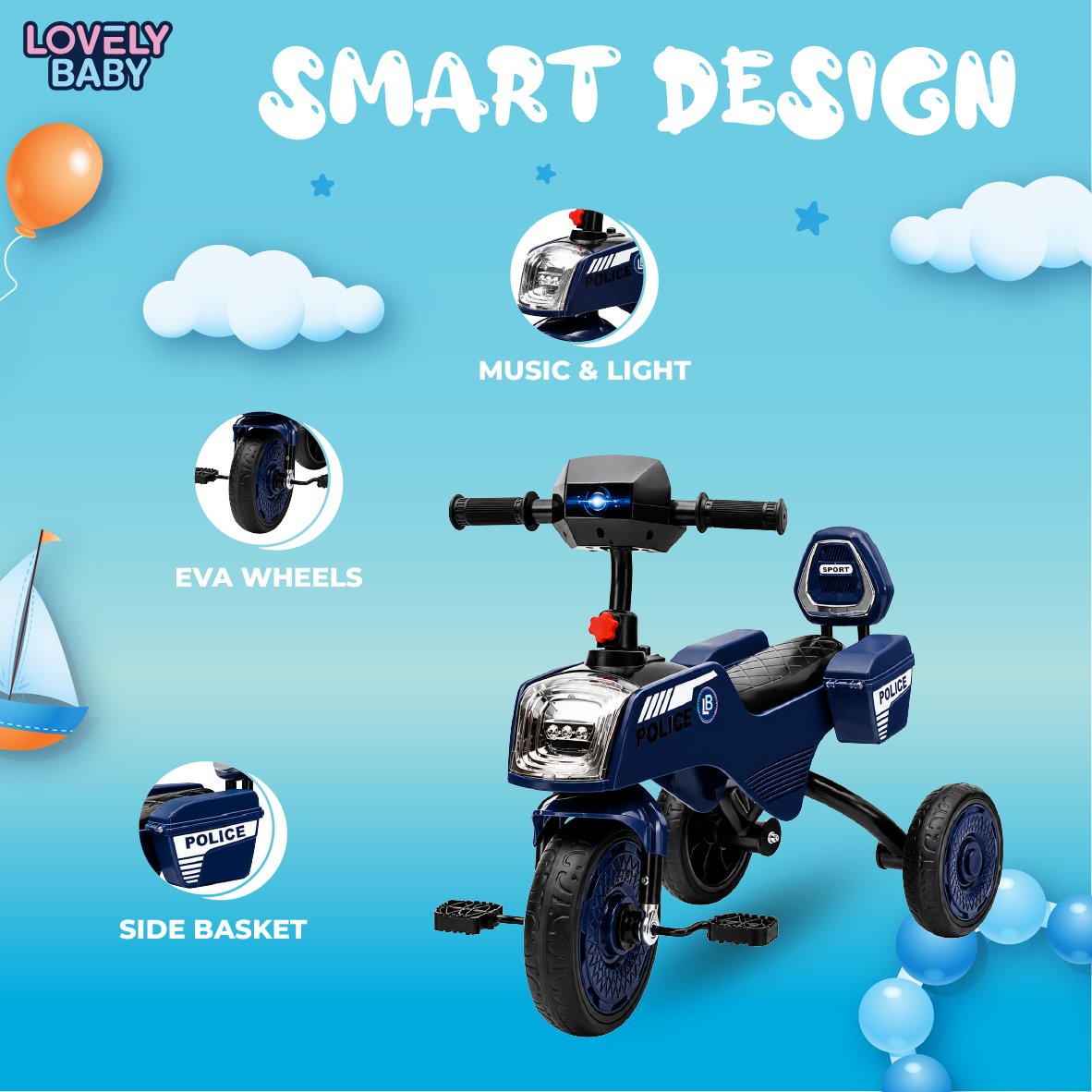 Lovely Baby Side-Basket Tricycle