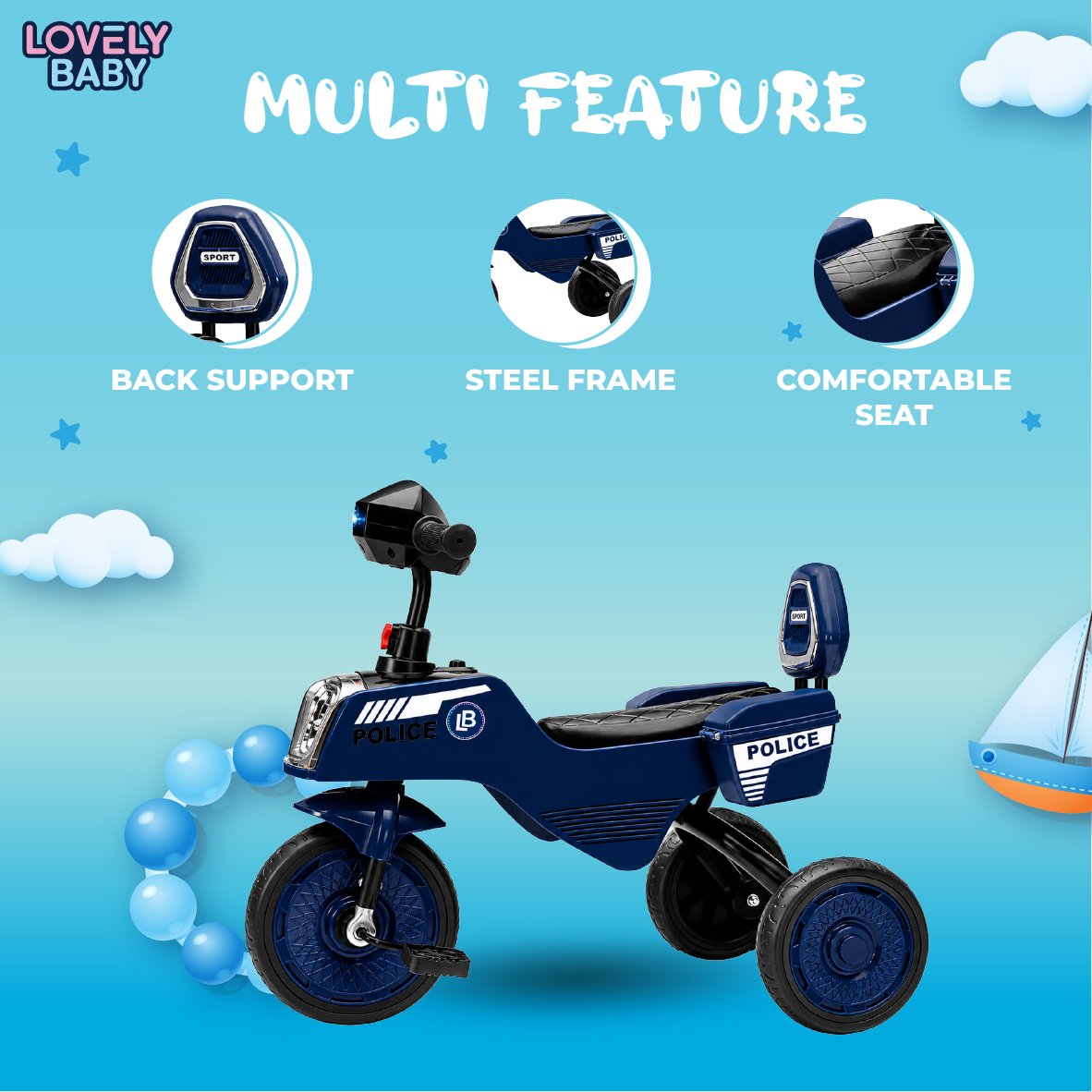 Lovely Baby Side-Basket Tricycle