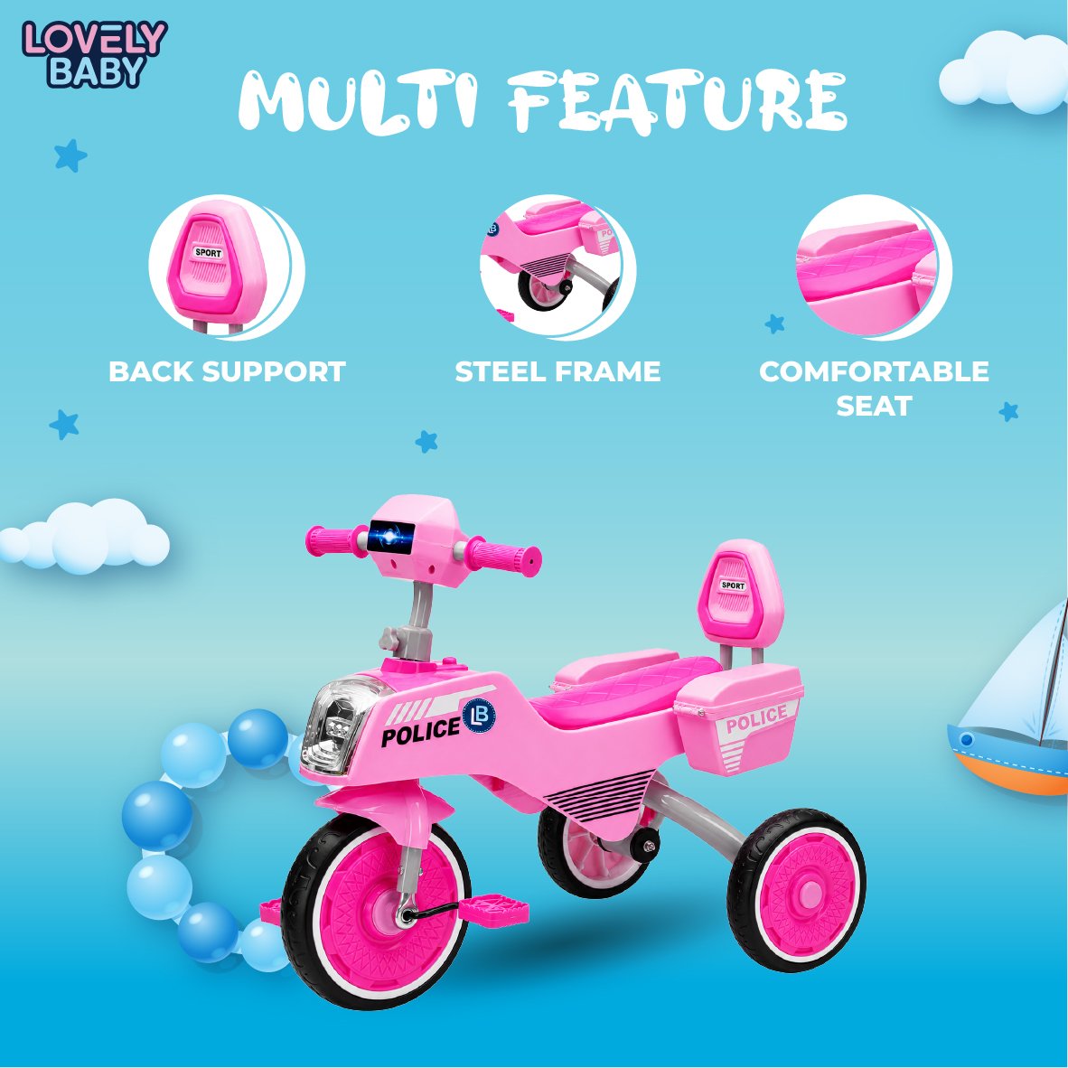 Lovely Baby Side-Basket Tricycle