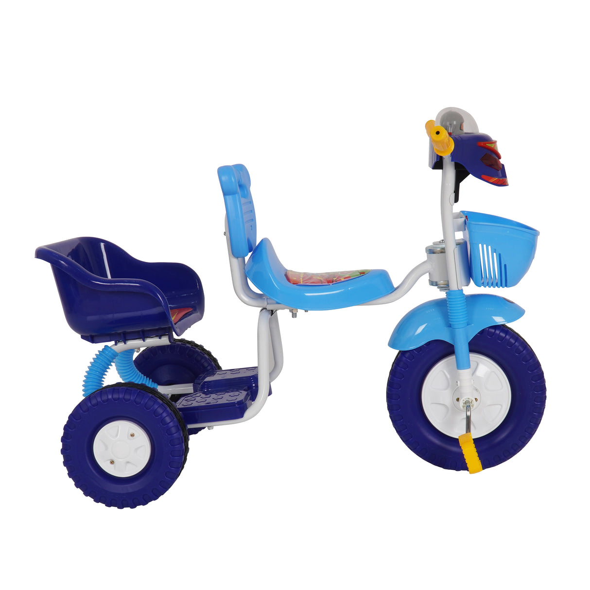 Blue children's tricycle on a white background