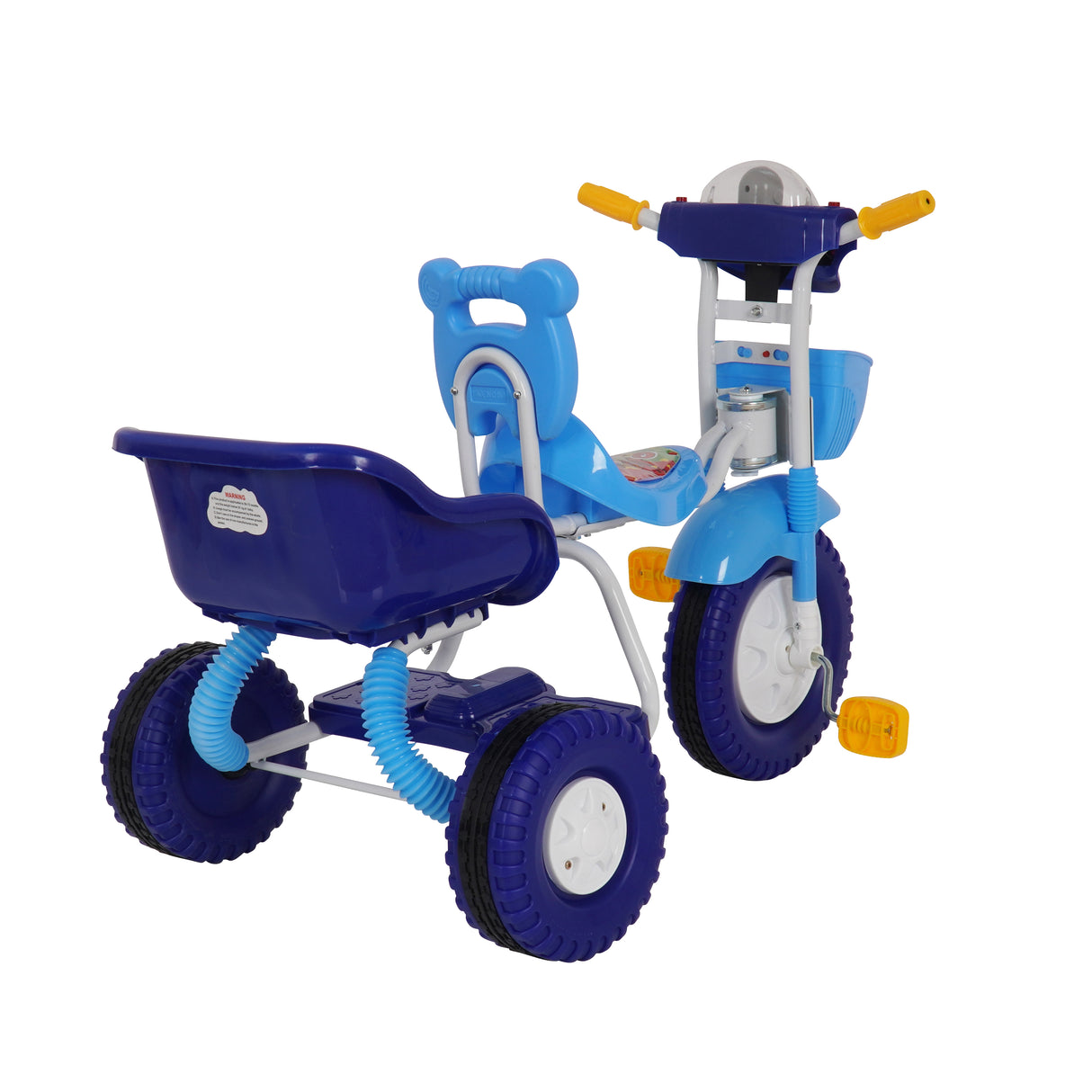 Blue children's tricycle on a white background