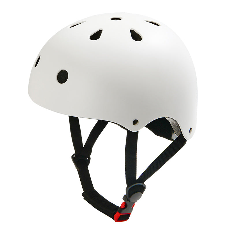 White helmet with black straps on a white background