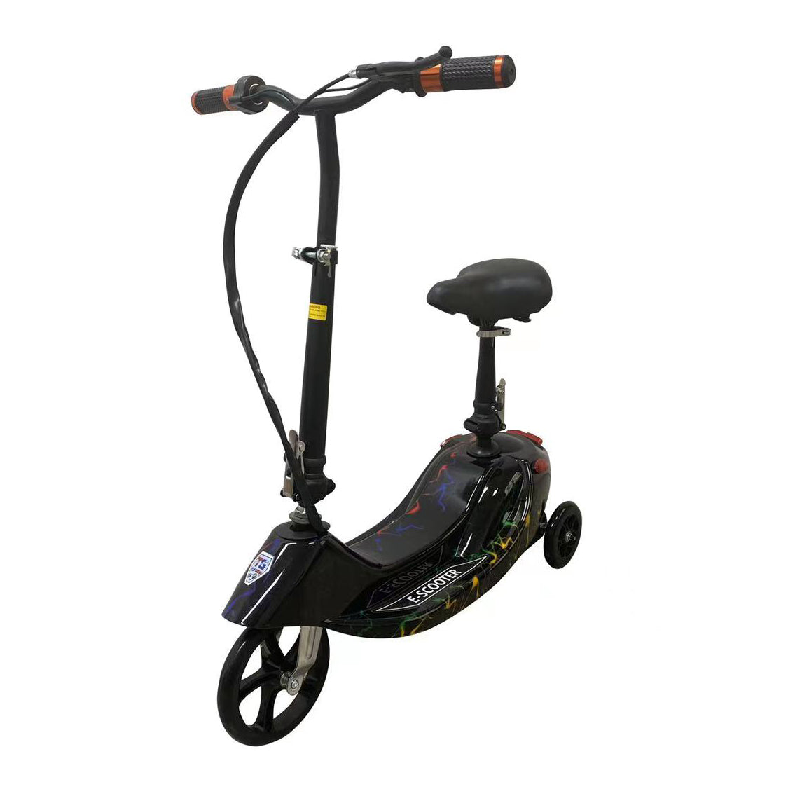 Black scooter with a seat on a white background