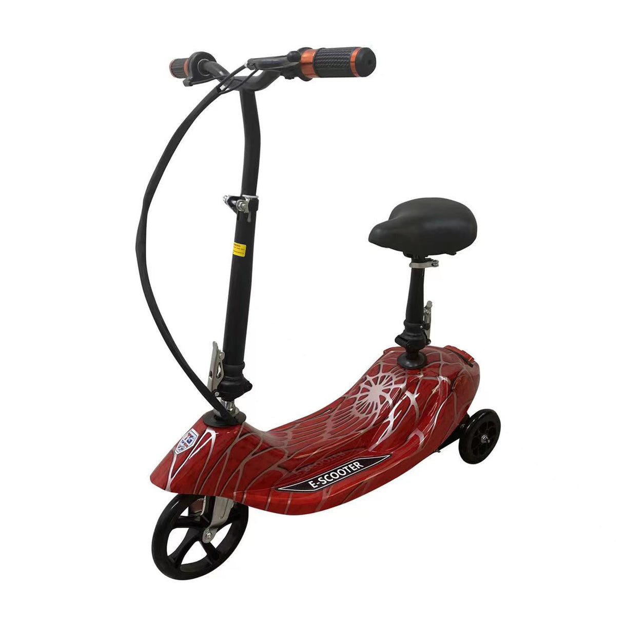 Red scooter with a black seat on a white background