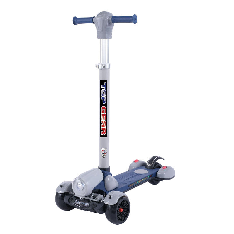 A blue and gray 3-wheel Top Gear kids' scooter with a steel bar, lights, and PU lighting flash wheels.