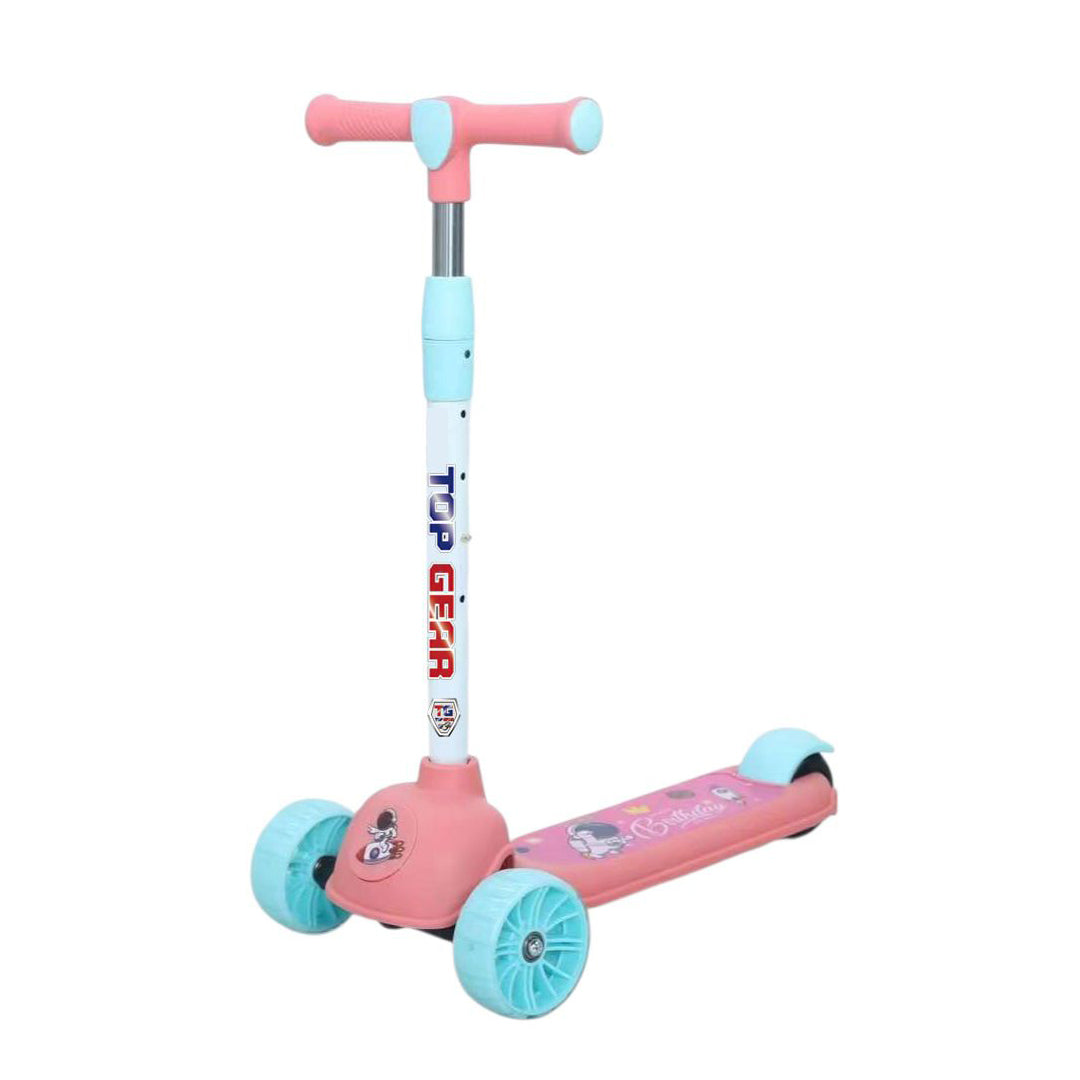 Pink scooter with blue accents on a white background