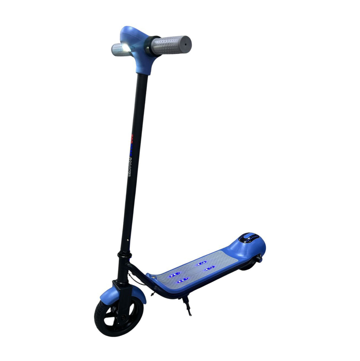 Blue and black scooter on a white background