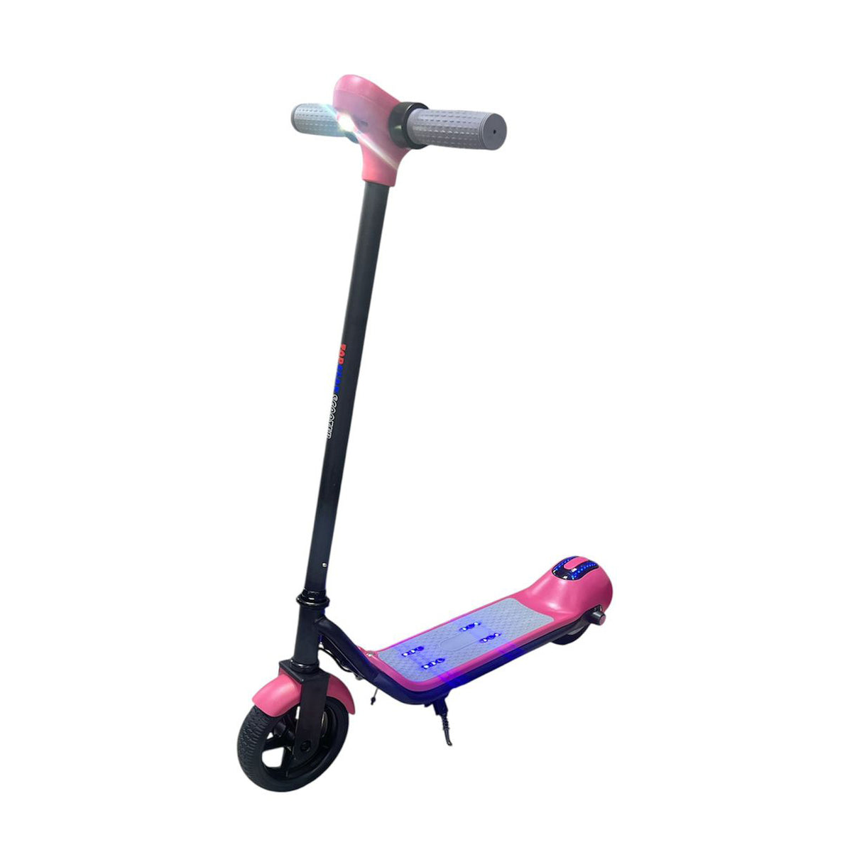 Pink and black scooter on a white background